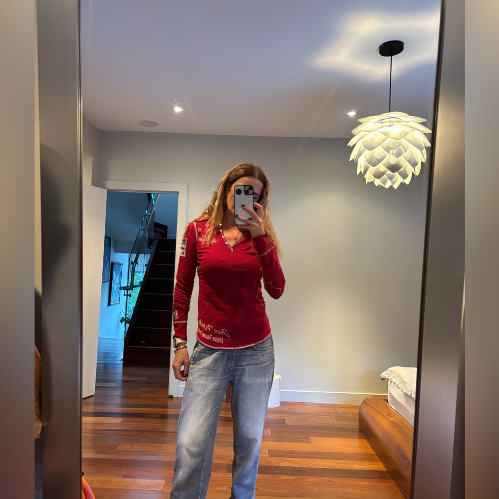 Alp-n-Rock Red Long Sleeve Tee with Embroidered Accents, brand size 2 (S-M)